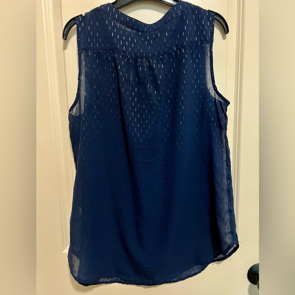 Merona sleeveless Blue /Gold Patterned Neck Tie Blouse Top - Picture 12 of 13